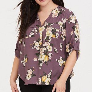 Torrid 1X Harper Mauve Purple Floral Georgette Blouse